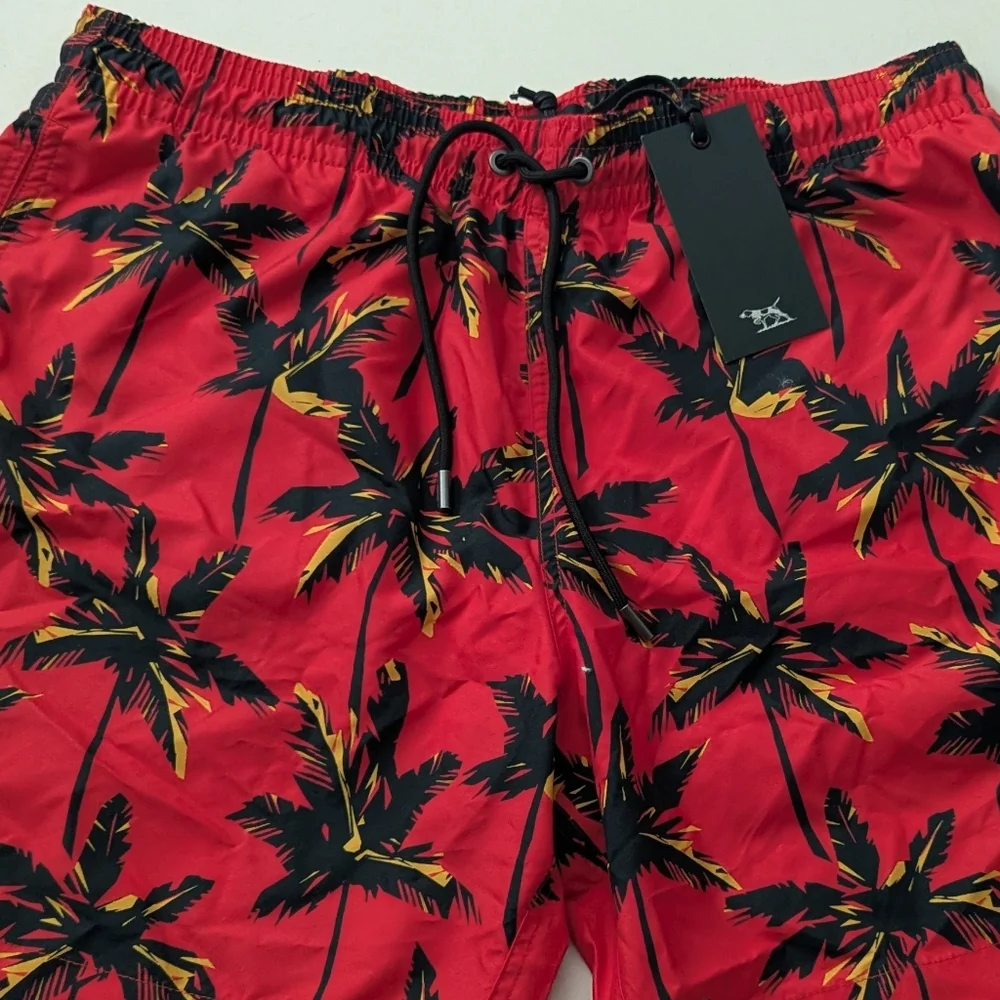 Rodd & Gunn Thompsons Cove Crimson Red Swim Trunks with Palm Tree Print Size XL
